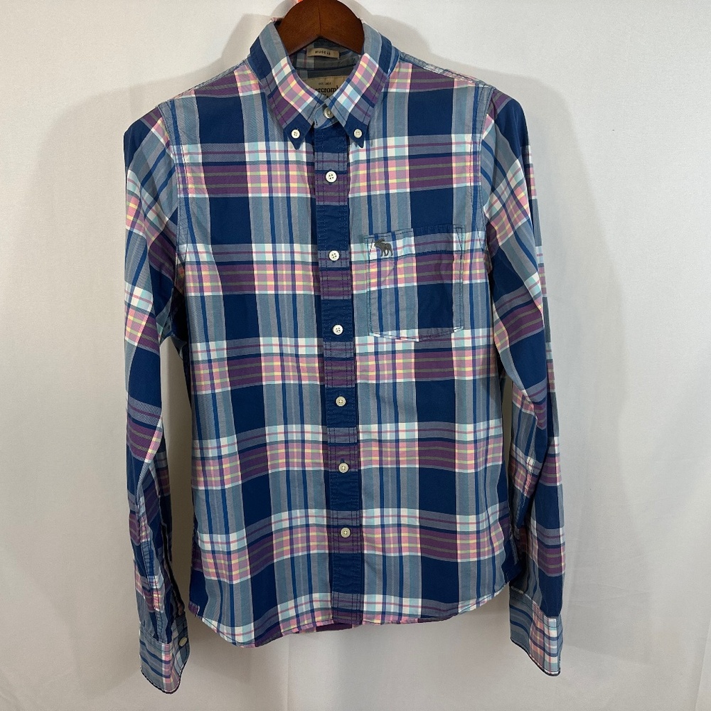 ABERCROMBIE & FITCH PLAID MUSCLE BUTTON UP SHIRT MENS SZ L